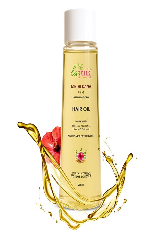La Pink Methi Dana 8-in-1 Hair Oil For Hair Growth & Thickness 200ml | Reduces Hair Fall, Dandruff & Baldness | Enriched with Hibiscus, Bhringraj, Indian Bay Leaf & Onion - Image 1