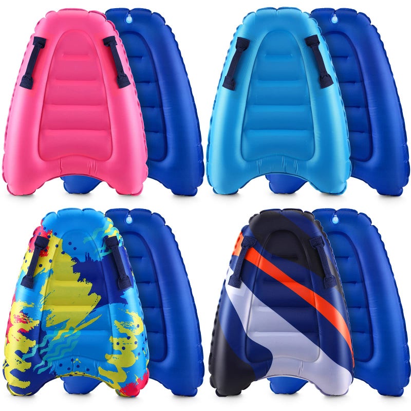 Vinsot 4 Pieces Inflatable Surf Body Boards with Handles Beach Floating Surfboard Lightweight Portable Bodyboard Water Sport Pool Inflatable Surfboard for Adult Summer Beach Surfing Swimming 4 Styles - Image 2