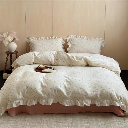BuLuTu Chic Shabby Vintage Floral Duvet Cover Twin for Kids Girls Boys 100 Cotton Muslin Ruffled Quilt Cover Twin 68x86 Primrose Print Soft Breathable Zipper Closure No Pillowcase - Image 1