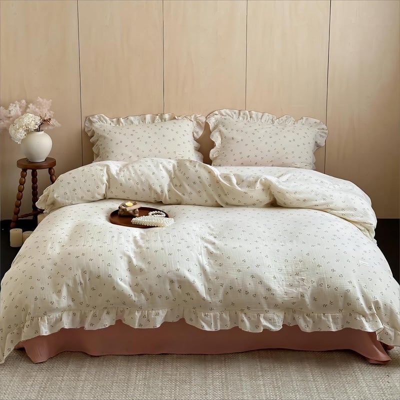 BuLuTu Chic Shabby Vintage Floral Duvet Cover Twin for Kids Girls Boys 100 Cotton Muslin Ruffled Quilt Cover Twin 68x86 Primrose Print Soft Breathable Zipper Closure No Pillowcase - Image 2