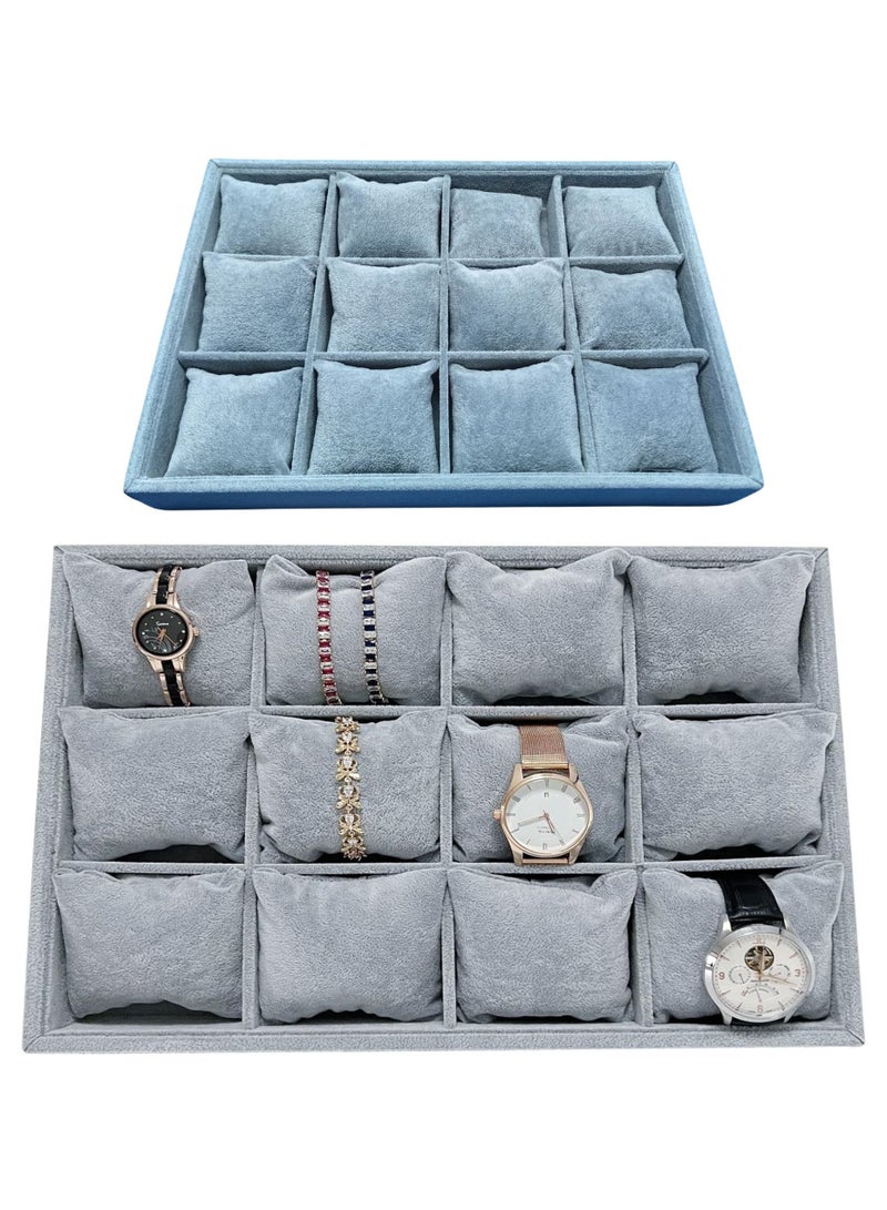ORTUK Velvet Jewellery Box with 12 Grid Pillows, Watch Jewelry Organizer Tray, Bracelet Display Showcase, Fashion Women Accessories Storage Box, Jewelry Storage Tray, Jewelry Package Bracelet Ring Box - Image 3