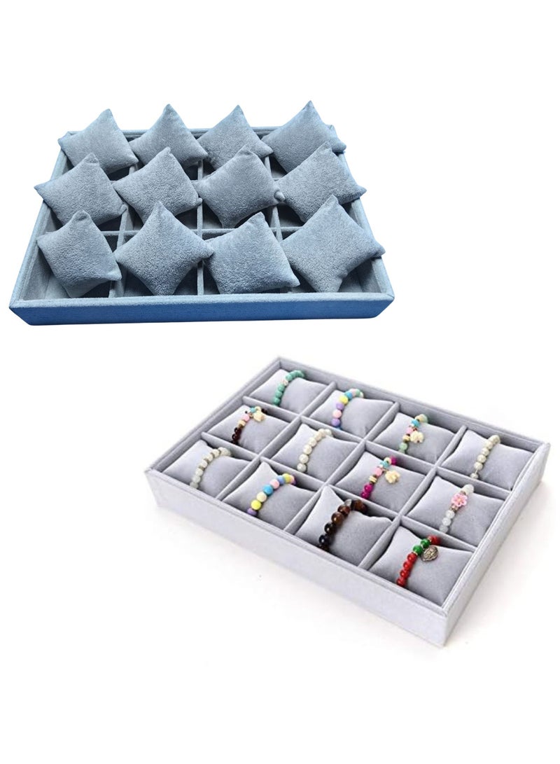 ORTUK Velvet Jewellery Box with 12 Grid Pillows, Watch Jewelry Organizer Tray, Bracelet Display Showcase, Fashion Women Accessories Storage Box, Jewelry Storage Tray, Jewelry Package Bracelet Ring Box - Image 1