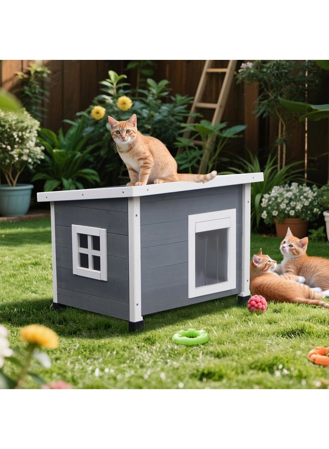 Agitree Outdoor Wooden Pet House, Weatherproof Winter Shelter for Dogs and Cats, Elevated Design with Window (Yellow, 22.56 * 17.71 * 16.73) - Image 2