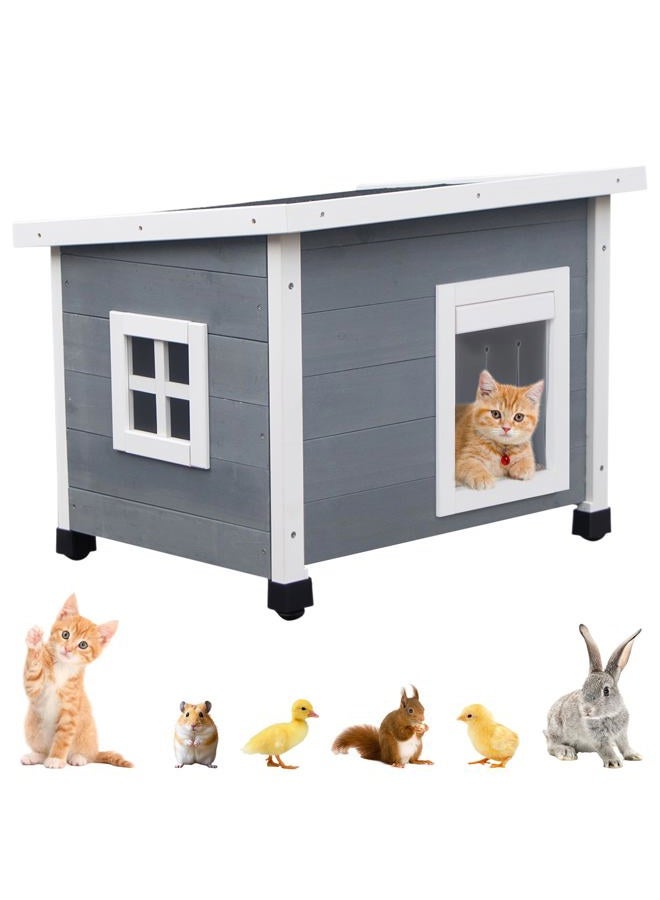 Agitree Outdoor Wooden Pet House, Weatherproof Winter Shelter for Dogs and Cats, Elevated Design with Window (Yellow, 22.56 * 17.71 * 16.73) - Image 1