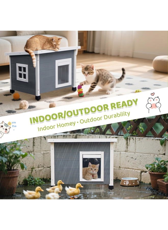 Agitree Outdoor Wooden Pet House, Weatherproof Winter Shelter for Dogs and Cats, Elevated Design with Window (Yellow, 22.56 * 17.71 * 16.73) - Image 4