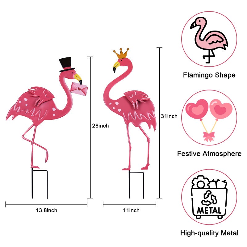 hogardeck Valentines Day Decorations Outdoor, 2 Pcs 31" Metal Flamingos Decorative Garden Stakes for Valentines Day Decor, Yard Sign for Home Outside Lawn Porch Anniversary Wedding Party - Image 2