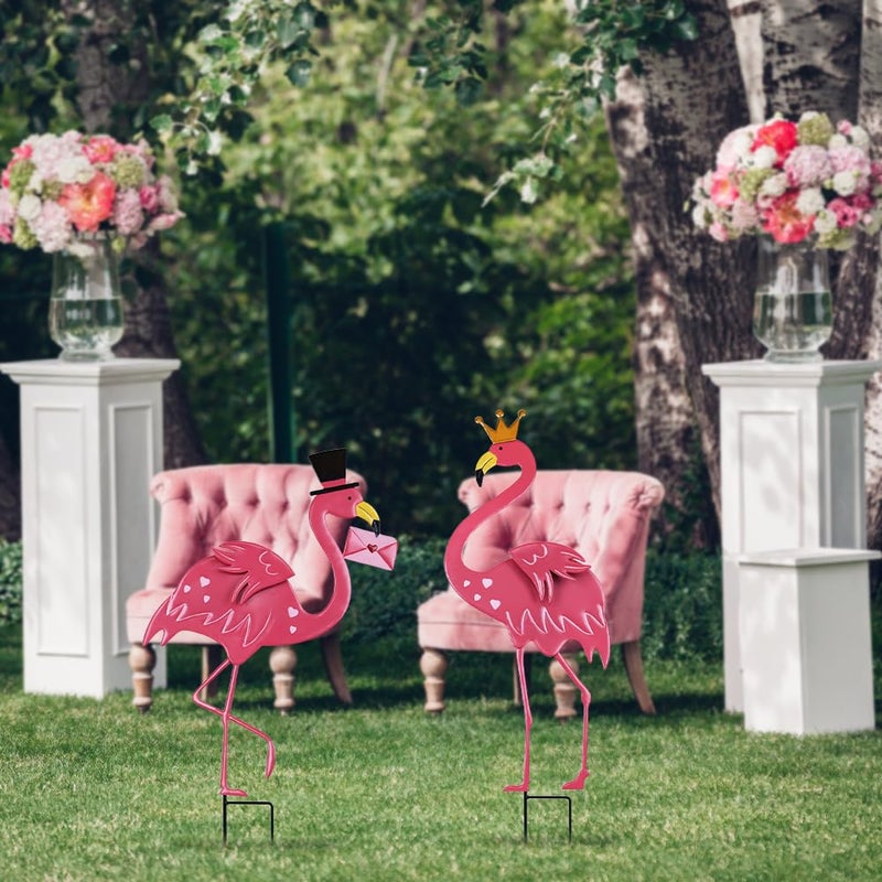 hogardeck Valentines Day Decorations Outdoor, 2 Pcs 31" Metal Flamingos Decorative Garden Stakes for Valentines Day Decor, Yard Sign for Home Outside Lawn Porch Anniversary Wedding Party - Image 3