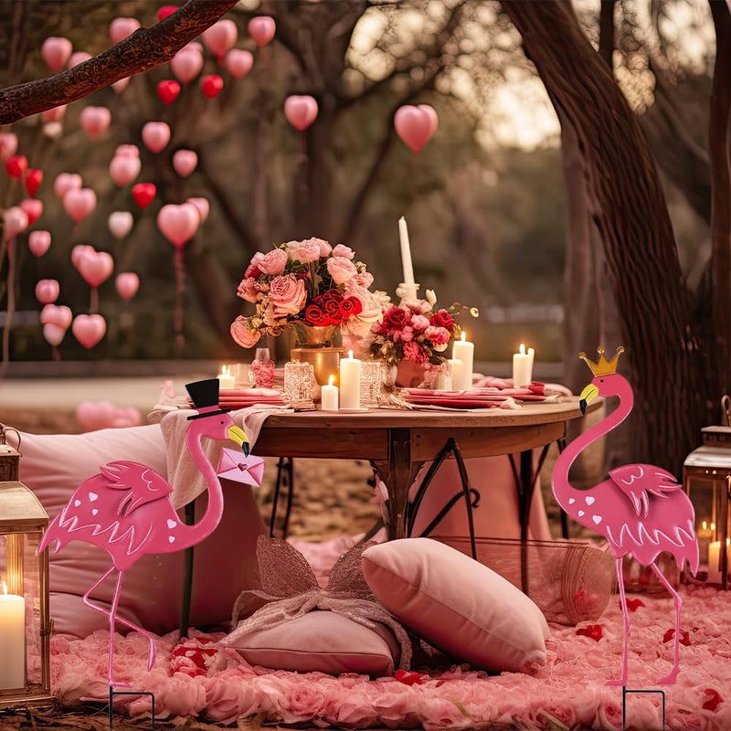 hogardeck Valentines Day Decorations Outdoor, 2 Pcs 31" Metal Flamingos Decorative Garden Stakes for Valentines Day Decor, Yard Sign for Home Outside Lawn Porch Anniversary Wedding Party - Image 5
