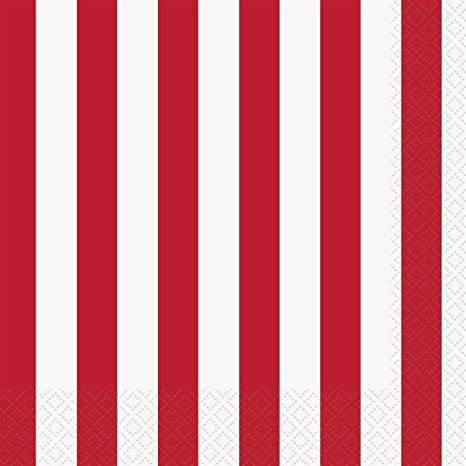 مناديل حفلات بريا الحمراء والبيضاء الكبيرة ذات الخطوط | مناديل عيد الميلاد | حفلة عيد الميلاد | سيرك | كرنفال | عبوة من 20 مناديل ورقية - Image 2