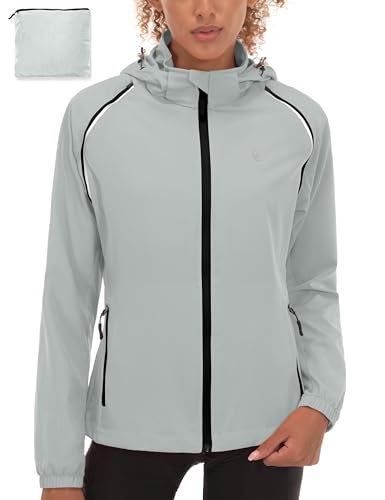 Little Donkey Andy Women's Lightweight Waterproof Cycling Jacket with Removable Sleeves & Hood for Biking Running Golf Light Gray M - Image 2