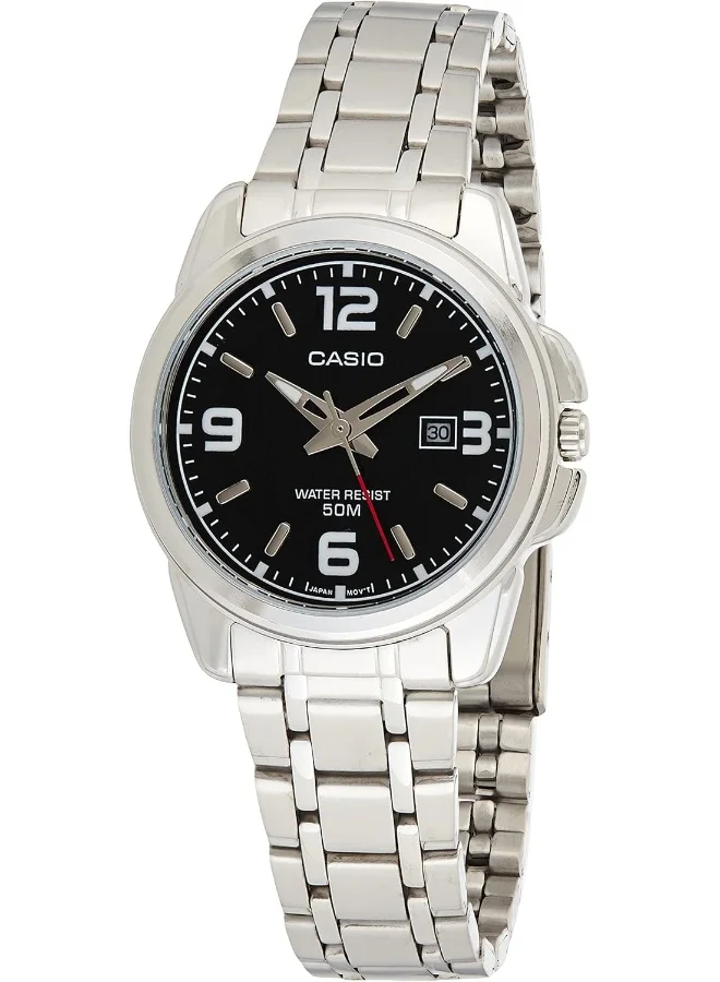 كاسيو Casio Women's Watch - LTP-1314D-1AVDF Black Dial, Silver Band