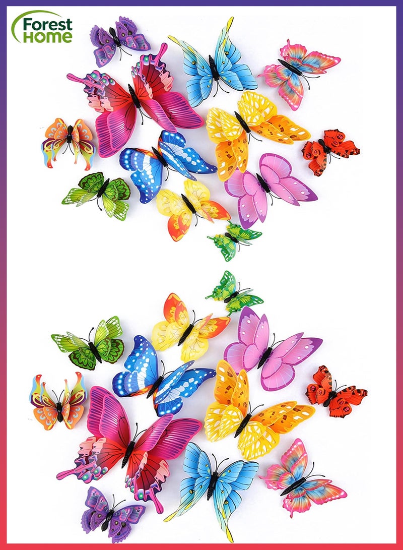 Forest Home 24 pieces of 3D butterfly wall stickers, 3D butterfly decorative wall stickers, multi-coloured for magnetic party decorations, for birthday decorations, party decorations, cake decorations, removable stickers (coloured) - Image 1
