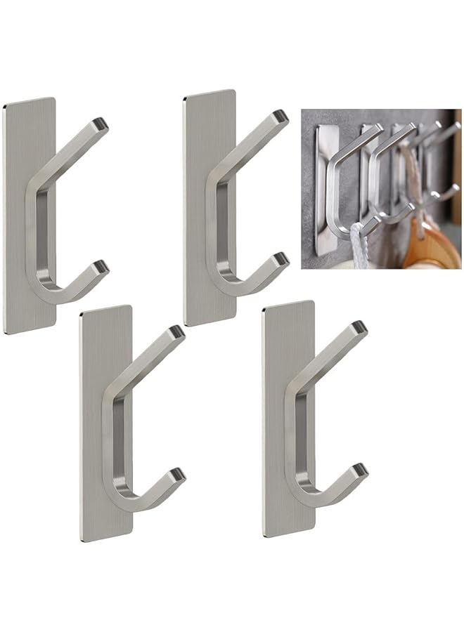 S-TOP 4 Pack Self Adhesive Hooks, Stainless Steel Heavy Duty Hooks for Hanging - Image 1