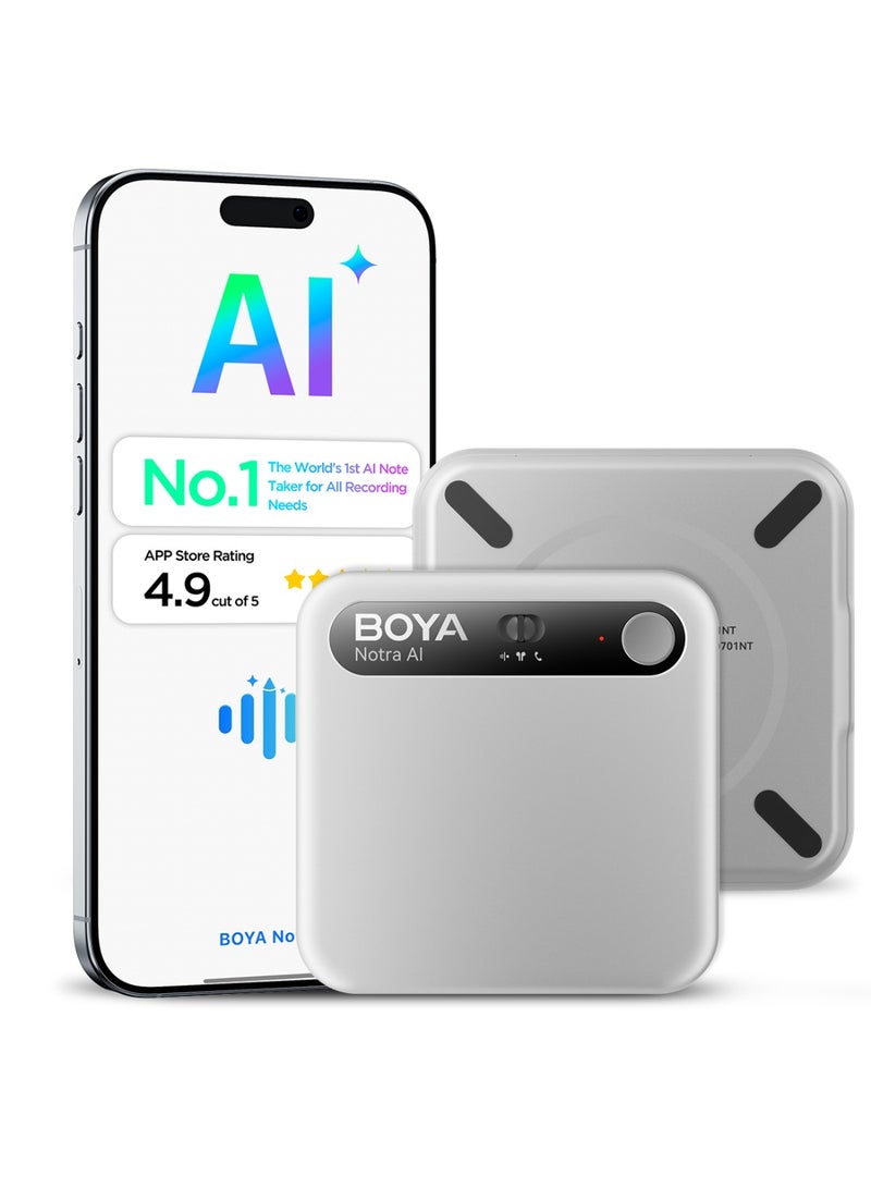 بويا BOYA Notra Sliver AI Voice Recorder، ملخص ذكي، تخزين 64 جيجا بايت، مزامنة سحابة آمنة، 140+ لغة، جهاز ملاحظات الذكاء الاصطناعي متوافق مع MagSafe للاجتماعات والمحاضرات والمقابلات - Image 1