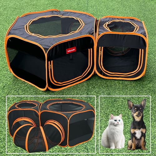 lukidoki Portable Cat Playpen 2Room with Tunnel 3in1 Popup Cat Dog Crate Play Enclosure with Separate Areas Foldable Pet Playpen for Puppy Kitten and Small Animals Indoor Outdoor - Image 1