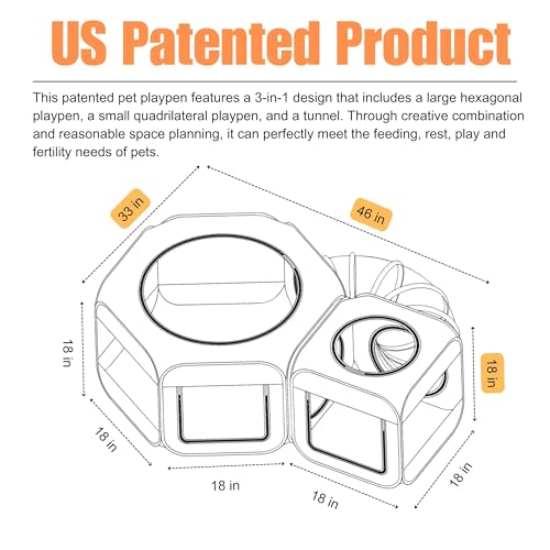 lukidoki Portable Cat Playpen 2Room with Tunnel 3in1 Popup Cat Dog Crate Play Enclosure with Separate Areas Foldable Pet Playpen for Puppy Kitten and Small Animals Indoor Outdoor - Image 3