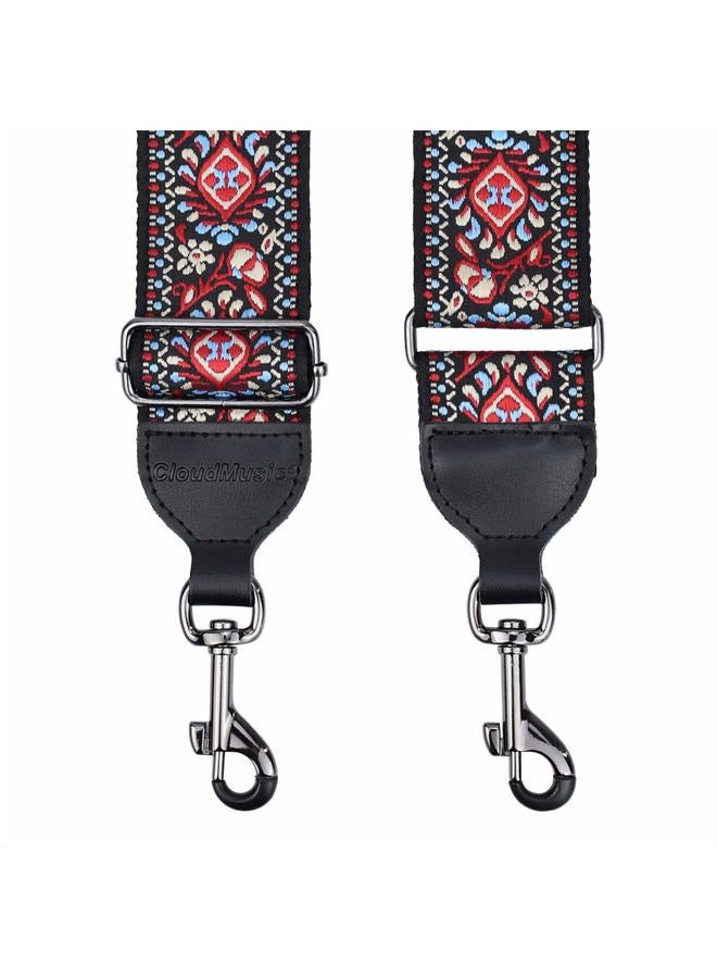 CLOUDMUSIC Banjo Strap Jacquard Woven With Leather Ends And Metal Clips red CM-BJ03 - Image 3