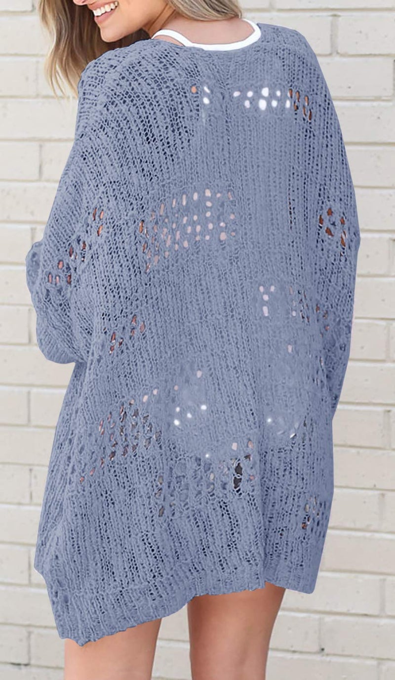 Ermonn Womens Crochet Cardigan Sweater Kimonos Boho Solid Color Oversized Spring Open Front Outwear - Image 3