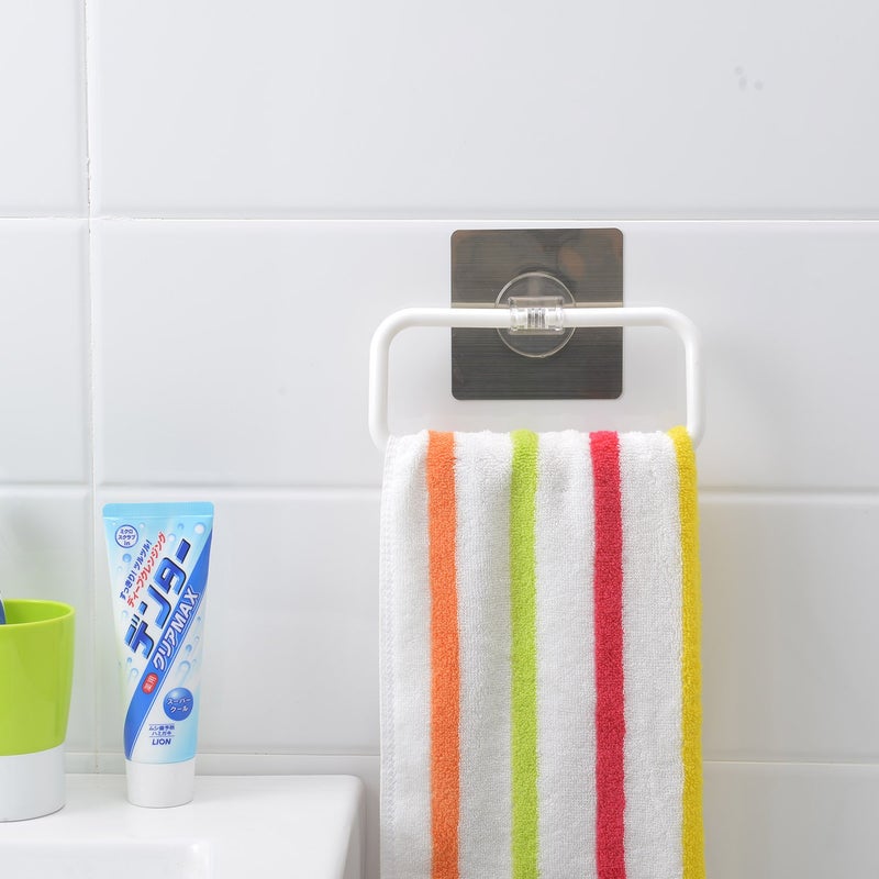 HOKIPO Magic Sticker Series Self-Adhesive Plastic Towel Holder Hanger, White - Image 3