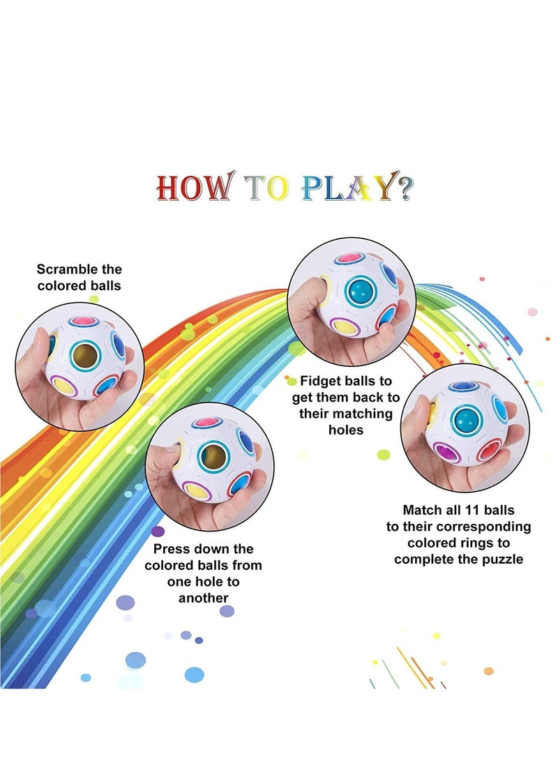 DURKU 2 Sets Magic Rainbow Ball, Fidget Toy Stress Reliever Magic Ball Brain Teaser, Color-Matching Game, Educational Toy For Kids & Adults, White - Image 3