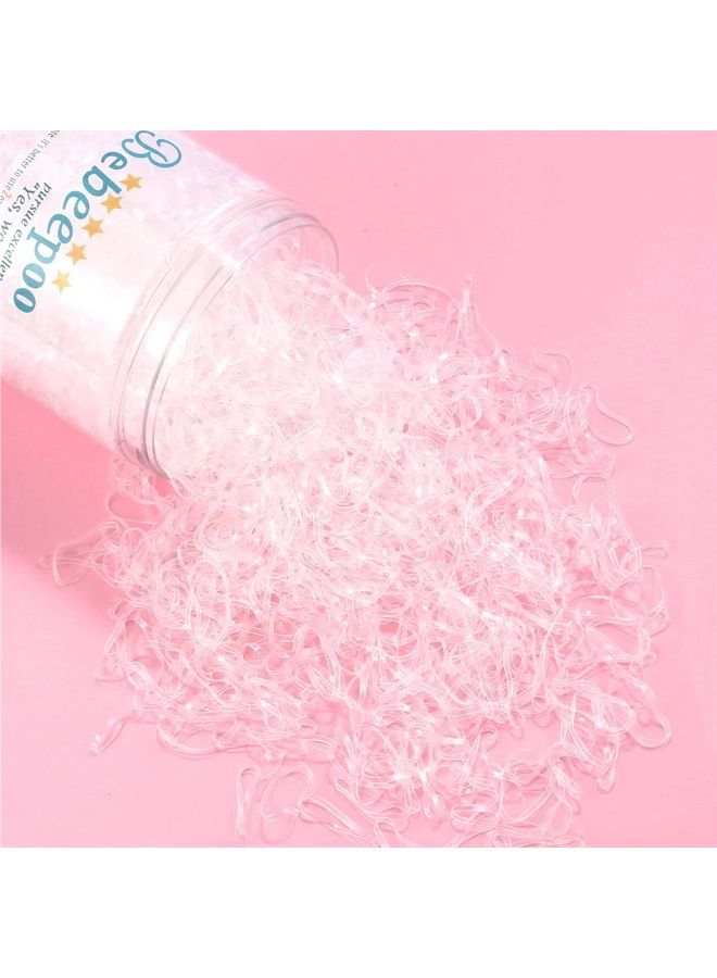 BEBEEPOO أربطة شعر مرنة شفافة، BEBEEPOO 2500 قطعة أربطة مطاطية صغيرة للشعر مع صندوق، أربطة شعر مرنة ناعمة بعرض 2 مم وطول 30 مم - أربطة شعر - قوية - قابلة لإعادة الاستخدام - Image 2