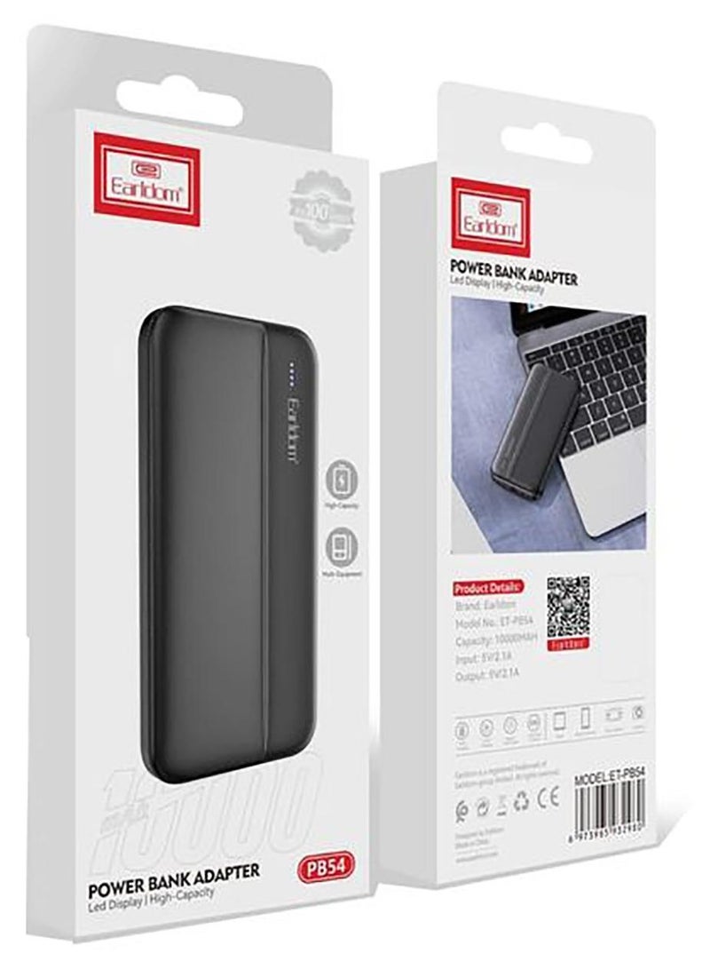 Earldom Power Bank Charging 10000mAh PB54 Fast with Dual USB Type-A, USB Type-C, Micro, LED Digital Display, Portable Travel Power Bank Charger, (Model PB54) - Image 1