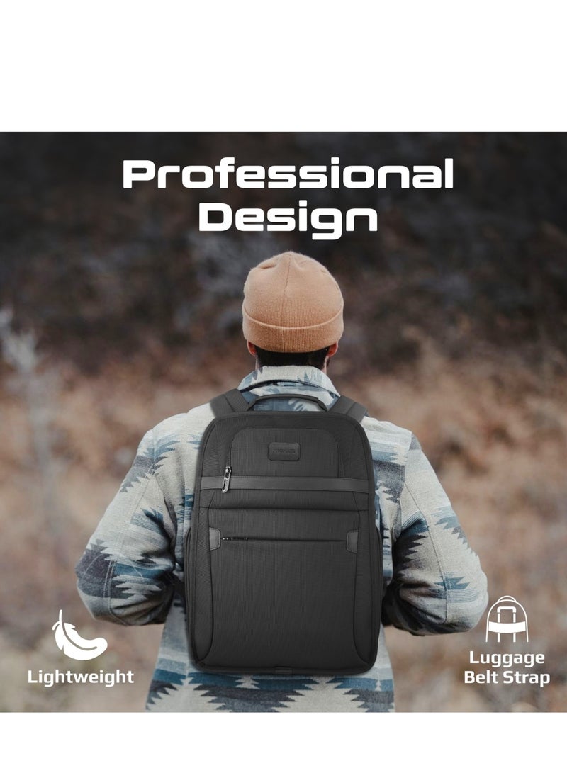 Promate Premium Backpack, Lightweight 15.6-inch Laptop Bag with Spacious Compartments, Luggage Belt Strap, Mesh Straps, Durable Make, and Quick Access Pockets, for MacBook, Dell, Paramount-BP Black - Image 2