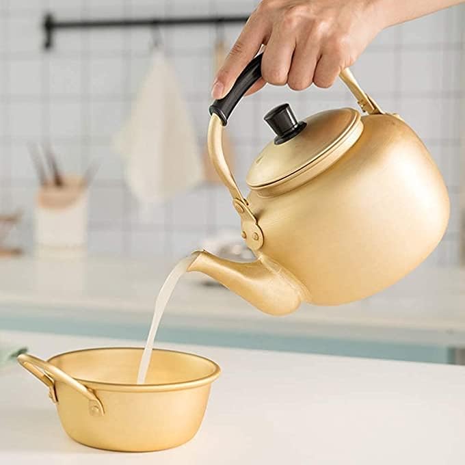 TAJ Yellow Kettle 3L Stove Top Tea Kettle Golden Kettle Karak Tea Kettle Camping Kettle Coffee Kettle Aluminium Kettle Pot Ideal For Home Office Camping Tea Kettle  Hotel 3 Litre - Image 2