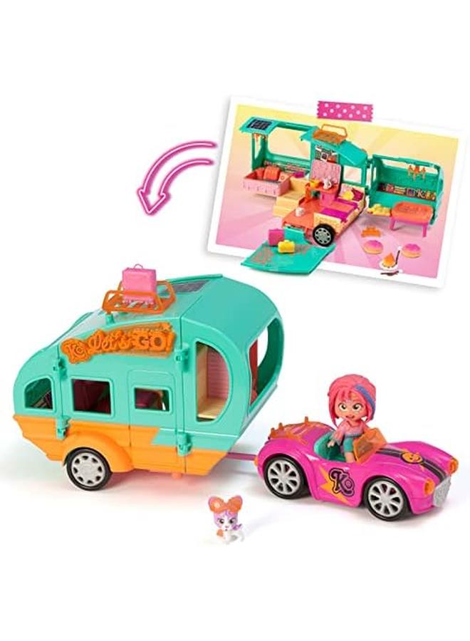 كوكيلوس عربة التخييم المتنقلة كوكي من ميا مع ملحقات ودمية وحيوانات أليفة حصرية. تتضمن حقيبة واحدة لأدوات مطبخ السيارة - Image 2