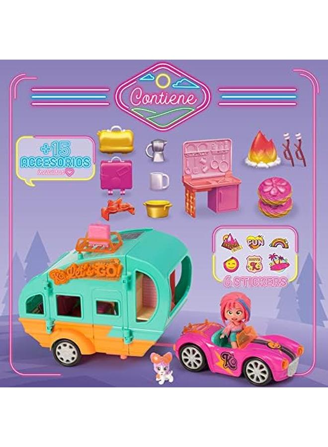 كوكيلوس عربة التخييم المتنقلة كوكي من ميا مع ملحقات ودمية وحيوانات أليفة حصرية. تتضمن حقيبة واحدة لأدوات مطبخ السيارة - Image 3