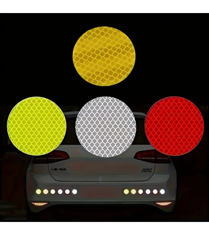 Yellow 10 Pack Round Reflective Diamond Stickers for Cars 300M Visibility - Image 2