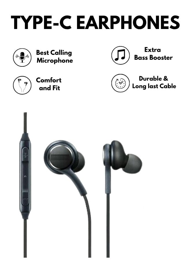 Type-C In Ear Headphones with Microphone USB-C Wired Earphones Elegant Black - Image 1
