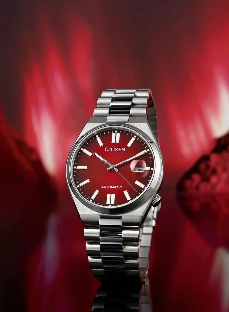 سيتيزن ساعة تسويوسا أوتوماتيكية للرجال بمينا أحمر من الفولاذ المقاوم للصدأ - NJ0150-56W - Image 5