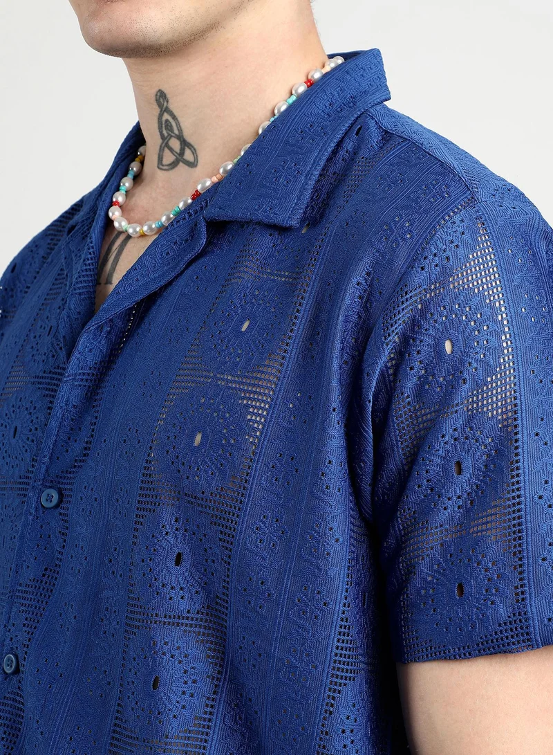 CAHOOT  Men's Indigo Blue Mandala Shirt for Men | Best Price UAE