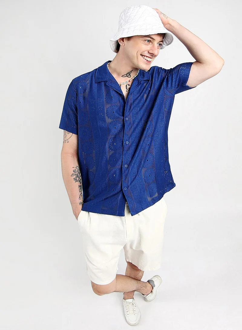CAHOOT  Men's Indigo Blue Mandala Shirt for Men | Best Price UAE