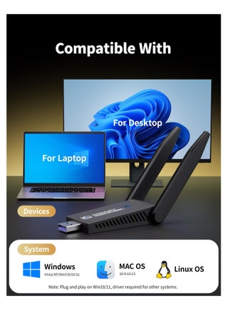 AC1300 USB WiFi Adapter for Desktop PC, Dual Band USB WiFi 1300Mbps High Speed Wireless Network Adapter 5GHz/2.4GHz USB 3.0 with High-Gain Antennas Compatible with Windows 11/10/8/7 macOS 10.9-10.15 - view 4