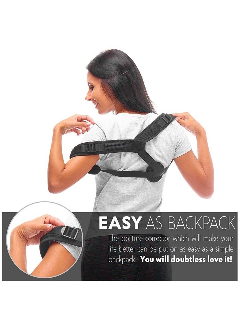 ELIKLIV - Posture corrector, adjustable hump correction strap for spine and clavicle support to improve posture and shoulder extension (black universal) - Image 1