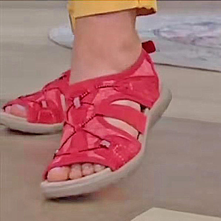 2021 New Roman Wedge Sandals Round Toe Velcro Large Size Beach Solid Color Casual Roman Sandals - Image 2