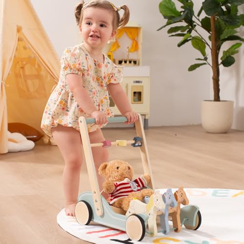 Giant bean Wooden Baby Push Walker for Boys Girls Ages 13 Galloping Ponies Push and Pull Activity Walker Adjustable Speed Baby Push Walker Christmas Gift for Toddler Kids Motor Skills  Creativity - Image 5