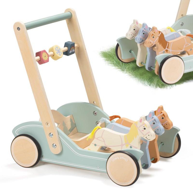 Giant bean Wooden Baby Push Walker for Boys Girls Ages 13 Galloping Ponies Push and Pull Activity Walker Adjustable Speed Baby Push Walker Christmas Gift for Toddler Kids Motor Skills  Creativity - Image 3