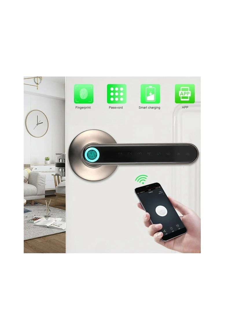 KNP KNP Electronic Smart Door Lock For Wooden Door with 5 Functions- Fingerprint, Passcode, Mobile App, Smart IC Card, Metal Key for both Indoors and Outdoors (2 YEARS WARRANTY) 10 x 15 x 10 cm  - Image 2