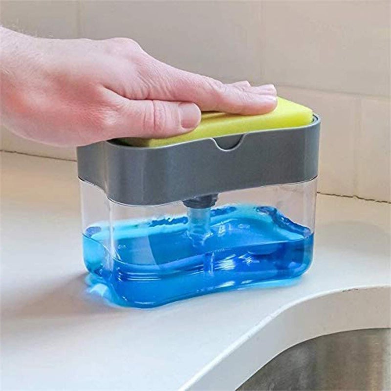 TECHNOVIBES Techno Vibes Solution 2 in 1 PressType Sink Dishwasher Liquid Soap Dispenser Pump with Sponge Holder Caddy for Home and Kitchen Accessories Pack of 2 - Image 3