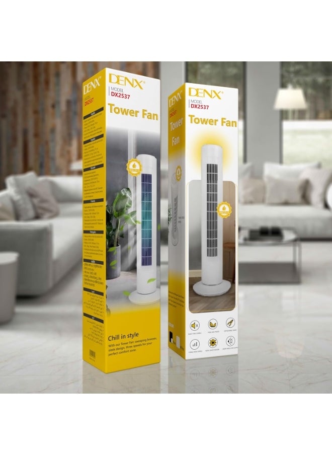 مروحة برجية DENX، مكيف هواء عمودي ومبرد للمنزل والمكتب مع 3 إعدادات لطاقة الرياح 45 وات، 3 تحكم في السرعة، 3 أوضاع، مؤقت 12 ساعة، DX2537