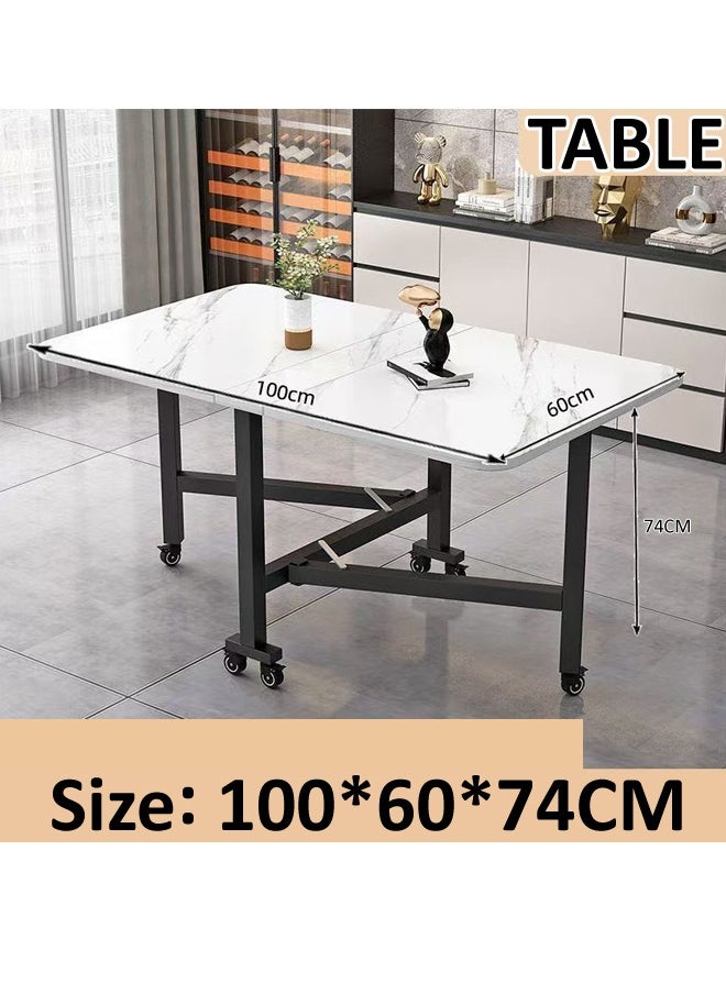 Multipurpose Use Foldable Dining Table Moveable Kitchen Table Portable Extendable Versatile Table Space Saving Table Drop Leaf Extension Table for Small Spaces Kitchen Home Restaurants Outdoor Camping 100x60x74 cm