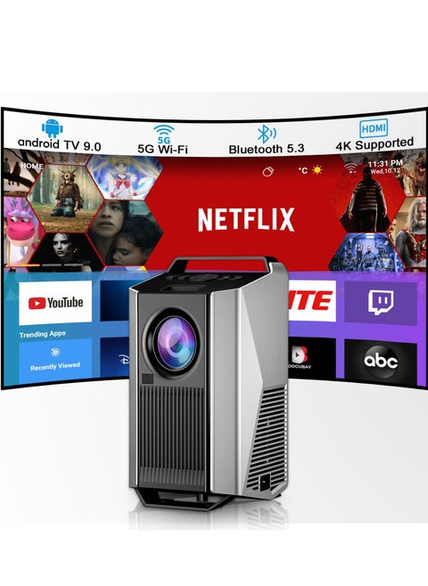 4K Projector【Android System】with 5G WiFi and Bluetooth 5.3, 600ANSI Movie Projector, Native 1080P Full HD Video Projector, Max 300”,HDMI, USB, Zoom, 4D Keystone Correction