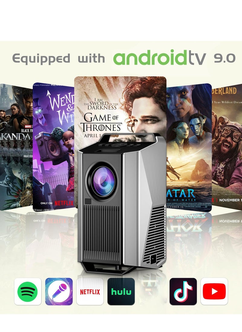 4K Projector【Android System】with 5G WiFi and Bluetooth 5.3, 600ANSI Movie Projector, Native 1080P Full HD Video Projector, Max 300”,HDMI, USB, Zoom, 4D Keystone Correction