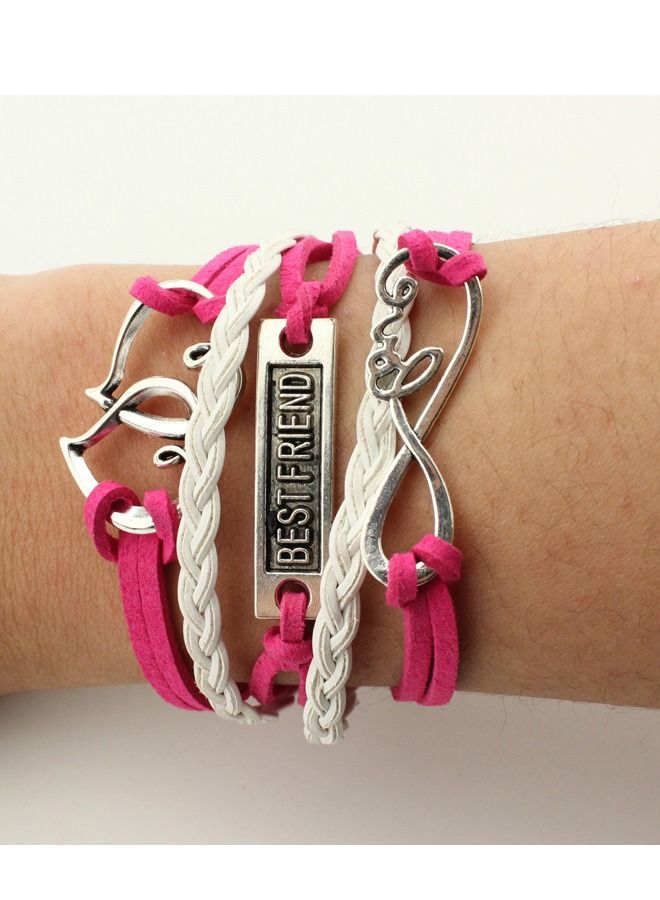 سوار جلدي عصري مع ، أفضل صديق ، تصميم قلب ، إنفينيتي