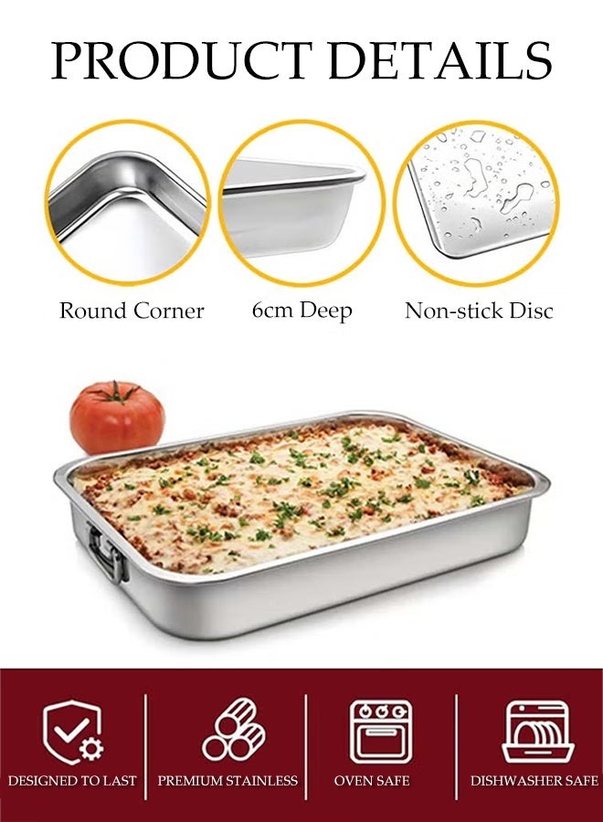 Stainless Steel Roasting Pan with Grill Rack,Turkey Pan with Drain Tray,Reinforced Rim,Multifunctional Grilled fish Pan with Handle(39 * 28* 6 CM) - Image 3