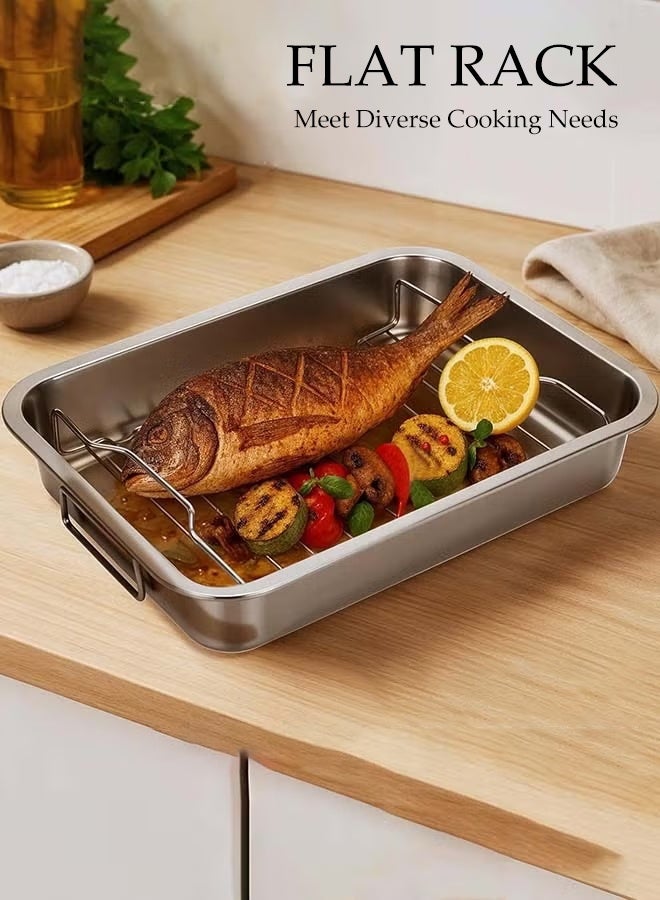 Stainless Steel Roasting Pan with Grill Rack,Turkey Pan with Drain Tray,Reinforced Rim,Multifunctional Grilled fish Pan with Handle(39 * 28* 6 CM) - Image 5