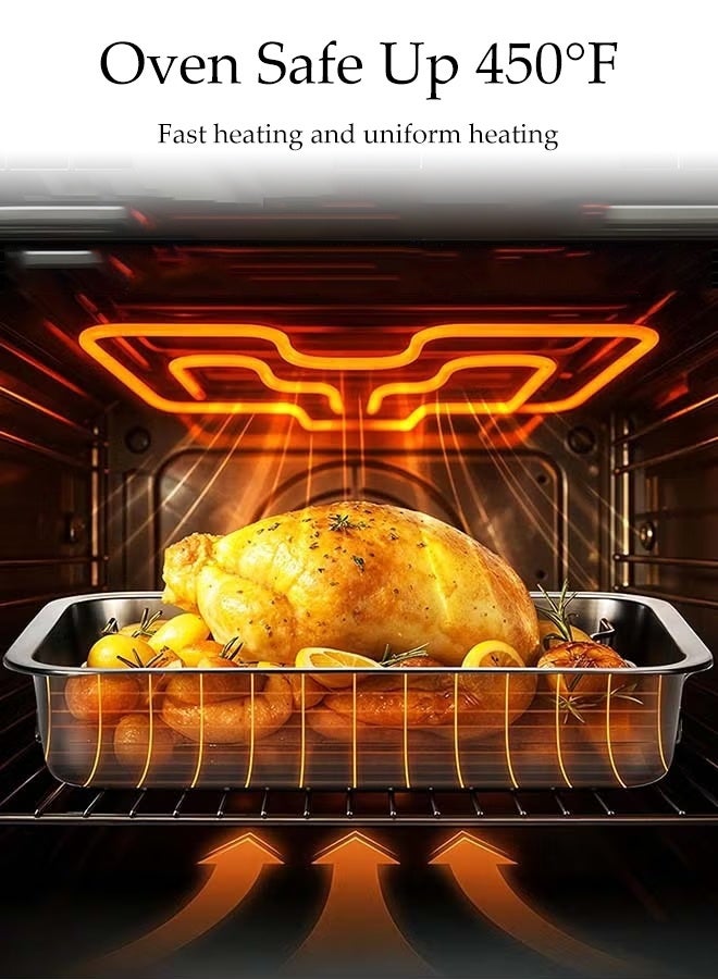Stainless Steel Roasting Pan with Grill Rack,Turkey Pan with Drain Tray,Reinforced Rim,Multifunctional Grilled fish Pan with Handle(39 * 28* 6 CM) - Image 4